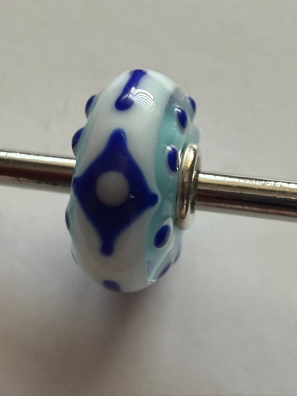 Trollbeads OOAK Unique Bead - Royal Blue on White - Clear & Pale Blue Core